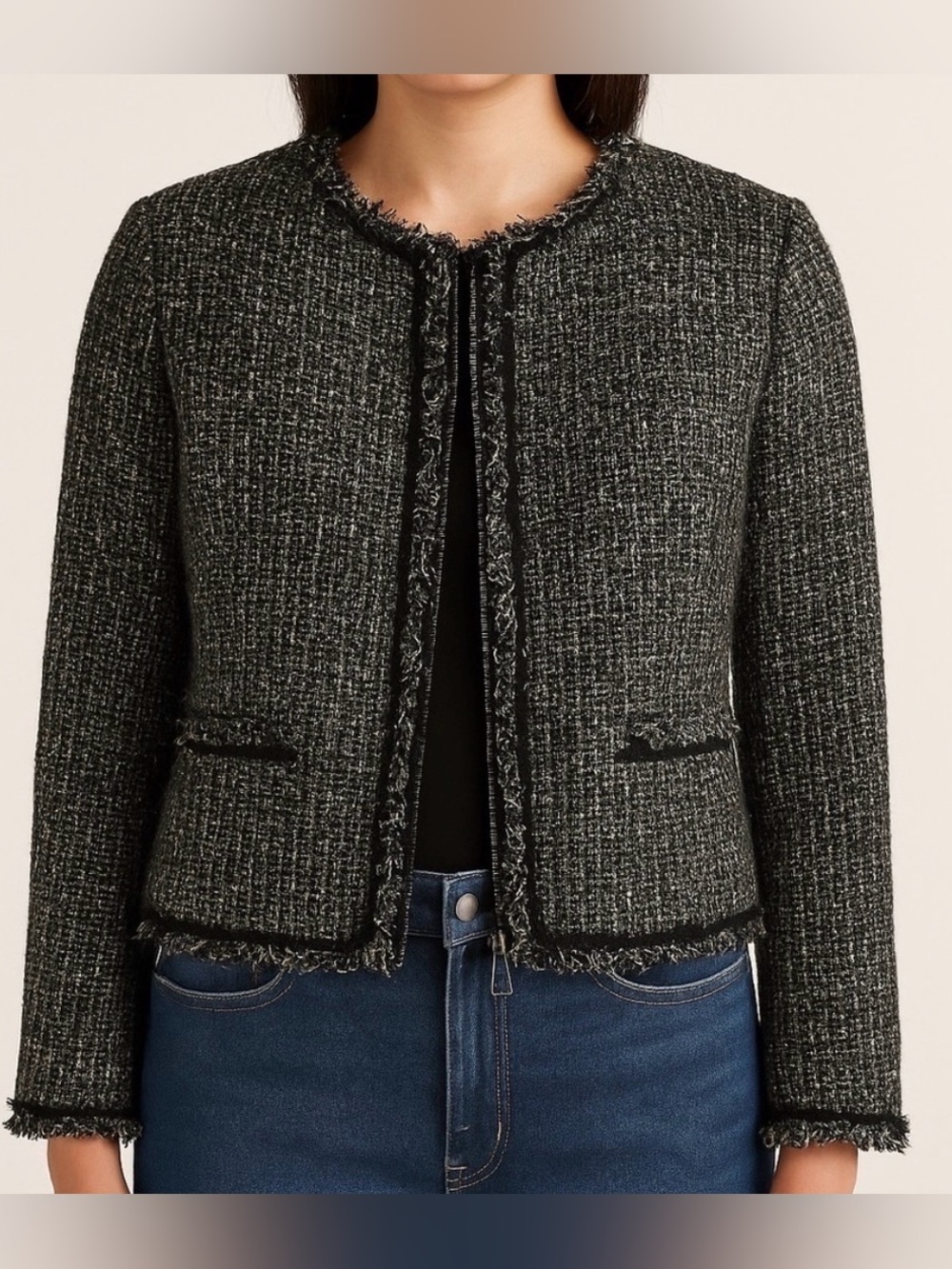 J.Crew Lady Jacket Sparkling Constellation Tweed Fringe
Metallic Black